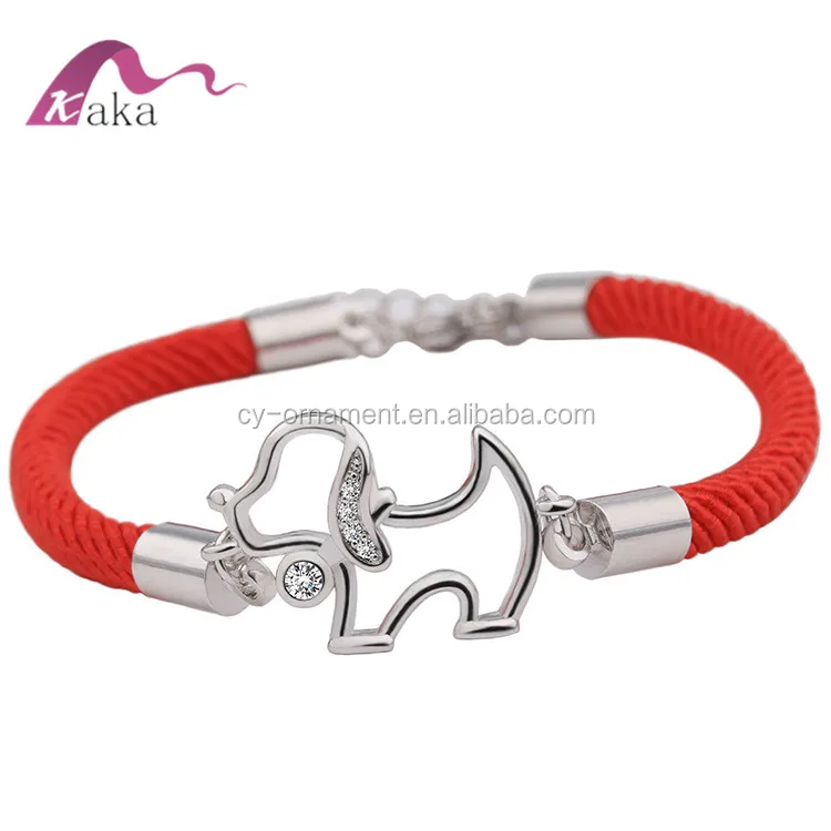 
New arrival dog shaped tungsten bracelet with red rope for men and women 