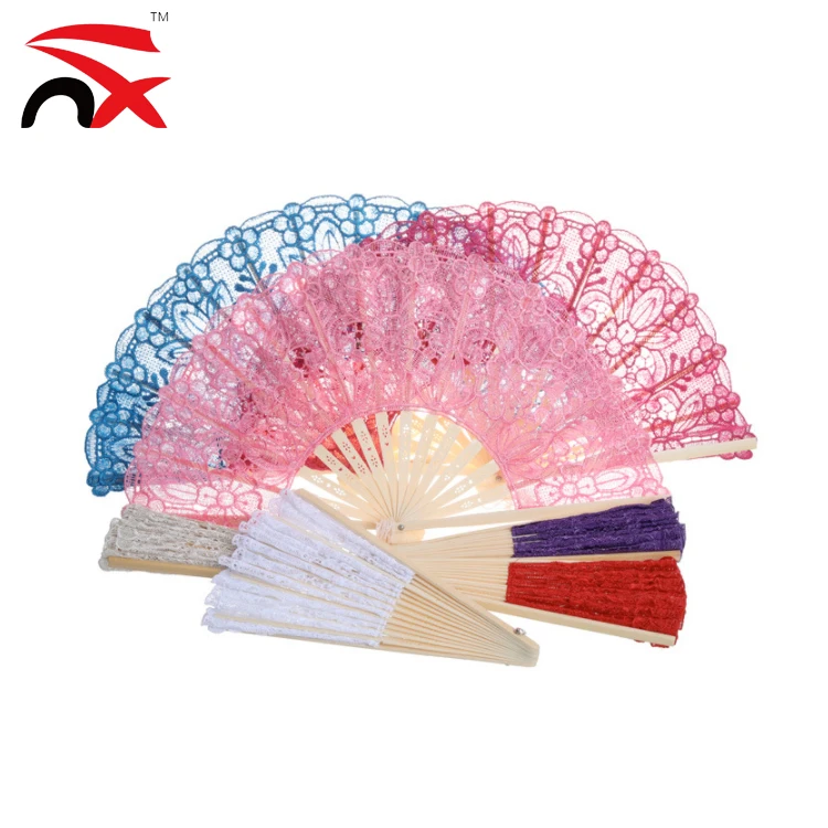 
Wholesale Women Sexy Lace Silk Folding Hand Fan with Bamboo Frame Chinese Vintage Retro Hand Held Fans 