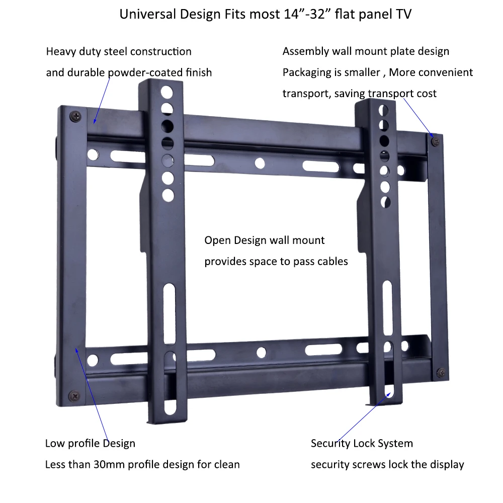 
Quality universal fixed bedroom vesa 200*200 mm lcd led plasma flat panel economical tv mount for 14 to 32 inches 