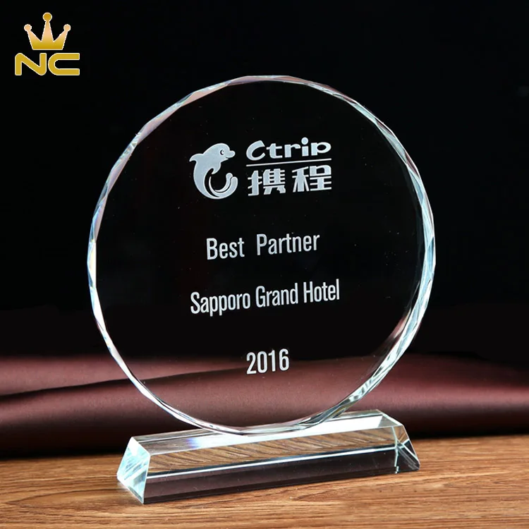 Customized Round Shape Crystal Blank Trophy Plaques For Memorial Business Awards