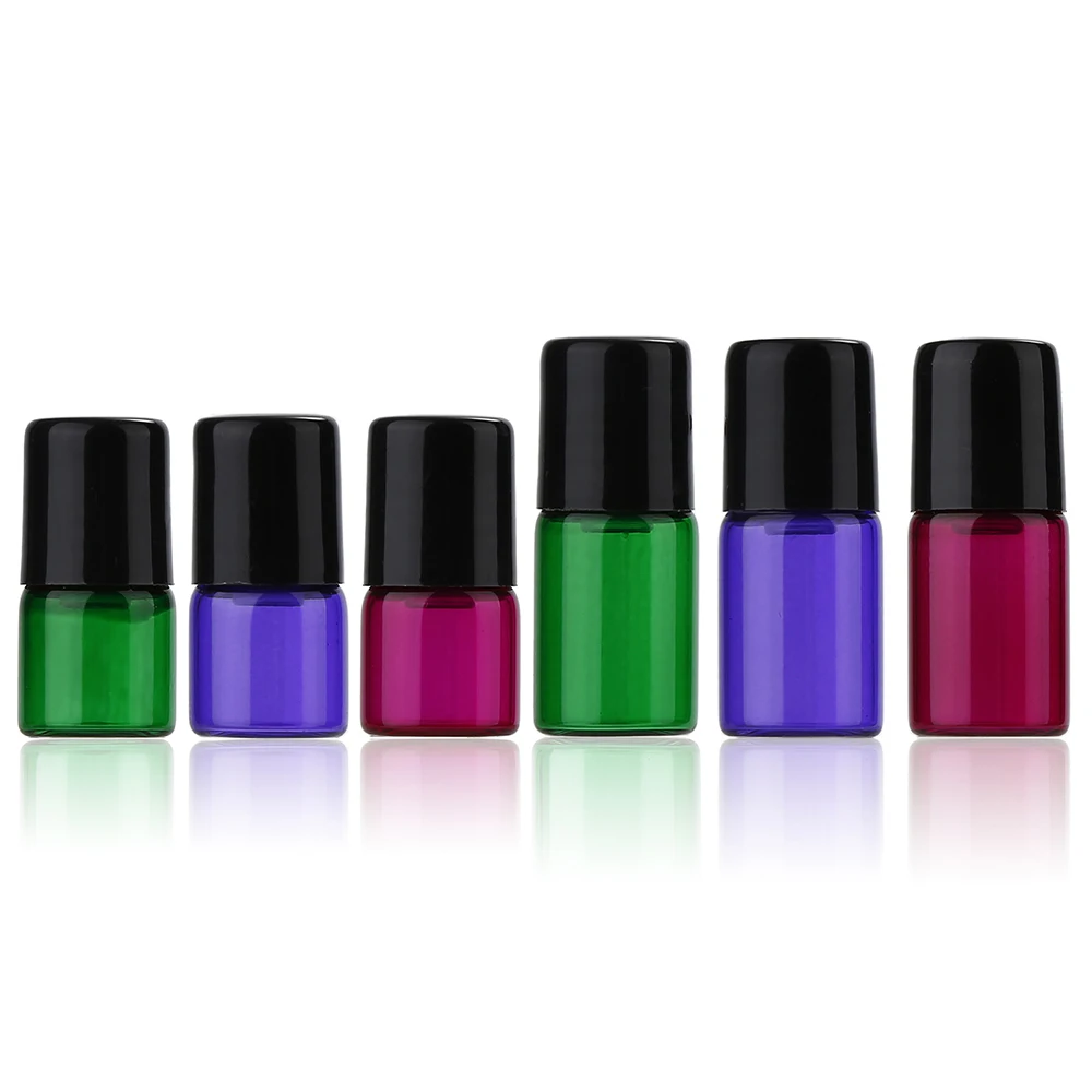 small Fragrances essential oil sample 1ml 2ml 3ml 5ml colorful perfume roll on glass Bottle with glass stainless steel roller