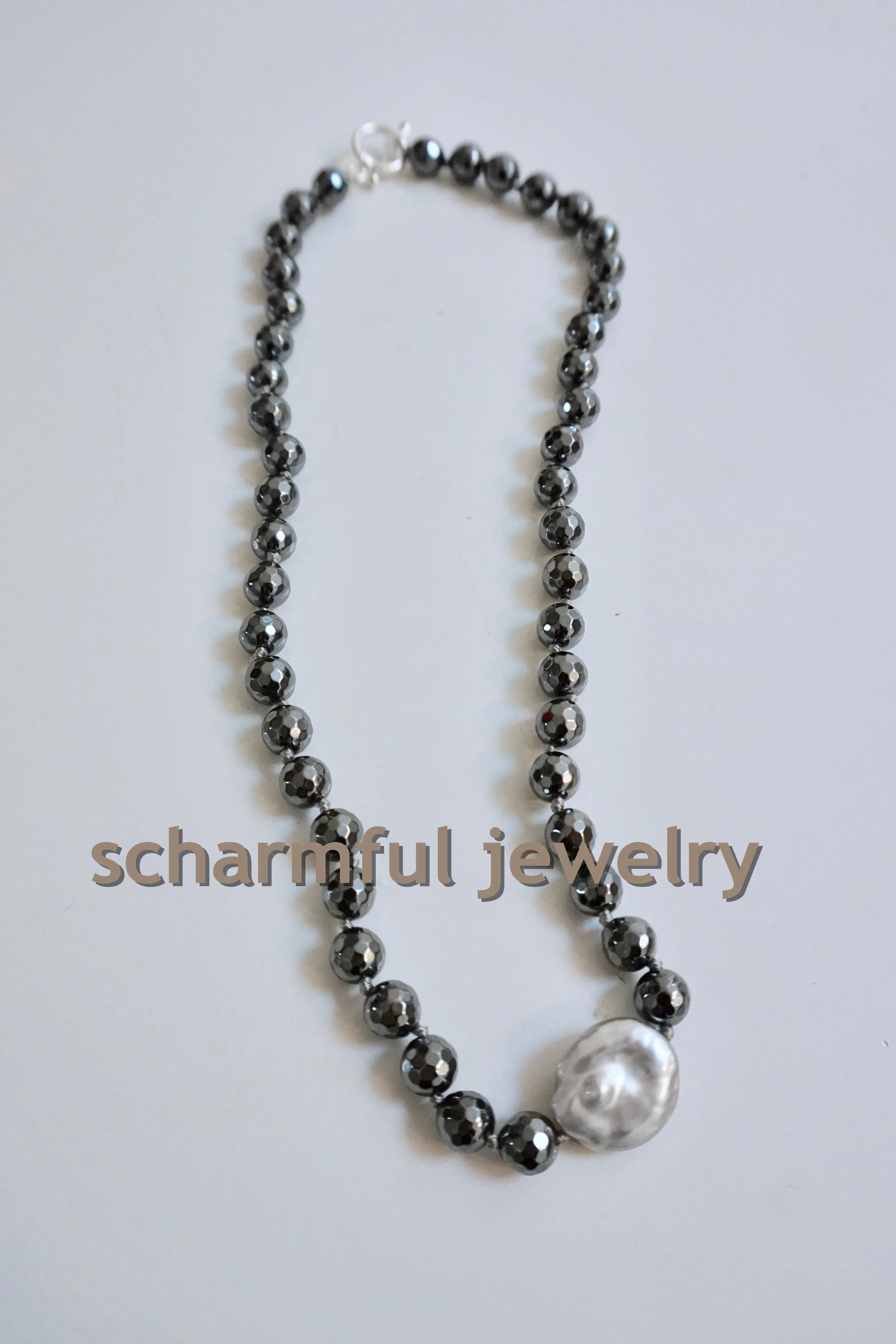 NS23427 Fashion Hematite Bead Stone Designer Natural Freshwater Baroque Pearl Knot Necklace
