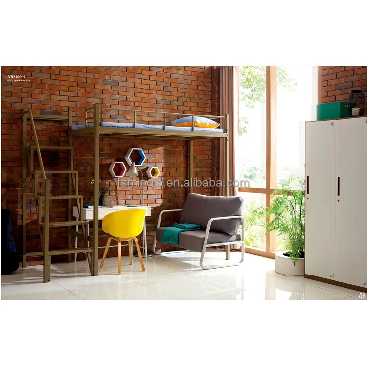 Современные металлические двухъярусные кровати с ламинированным письменным столом и диван для школьных общежитий