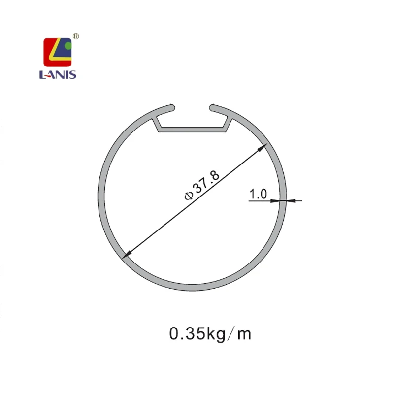 LANIS China factory Roll Blind Parts 38 mm Roller Shade Tube aluminum alloy roller blind tube of 0.6/0.8/1.0/1.2/1.5/2mm