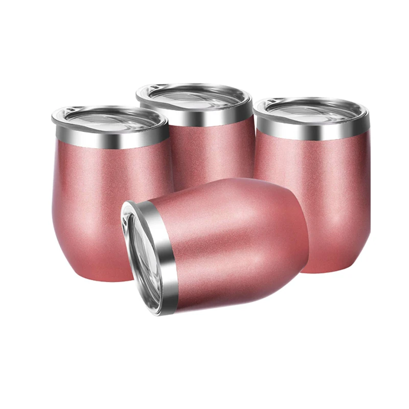 12oz double insulated wine tumbler,rose gold wine tumbler,insulated tumbler cup with lid,stainless steel wine glasses set of 4