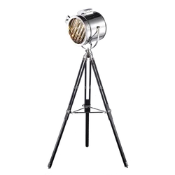 Industrial vintage brass natural wood tripod stand copper floor lamp for living room