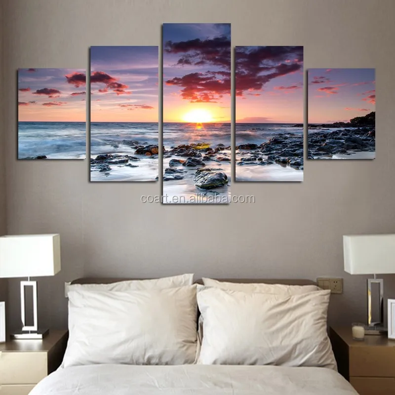 5 Panel seascape canvas print wall art for home decoration