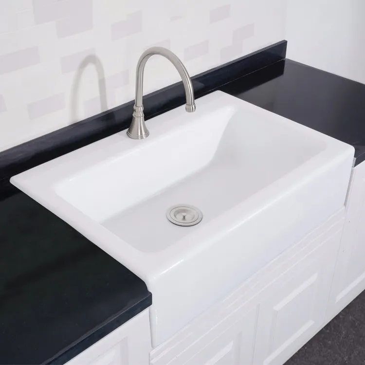 Передняя белая чугунная кухонная раковина с верхним креплением