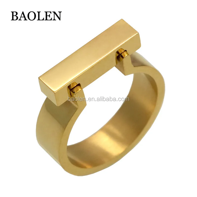 Classics Stainless Steel Jewelry Horseshoe Flat Shackle Brand Ring Punk Finger Love Ring Gold Color Square Shape Ring For Women