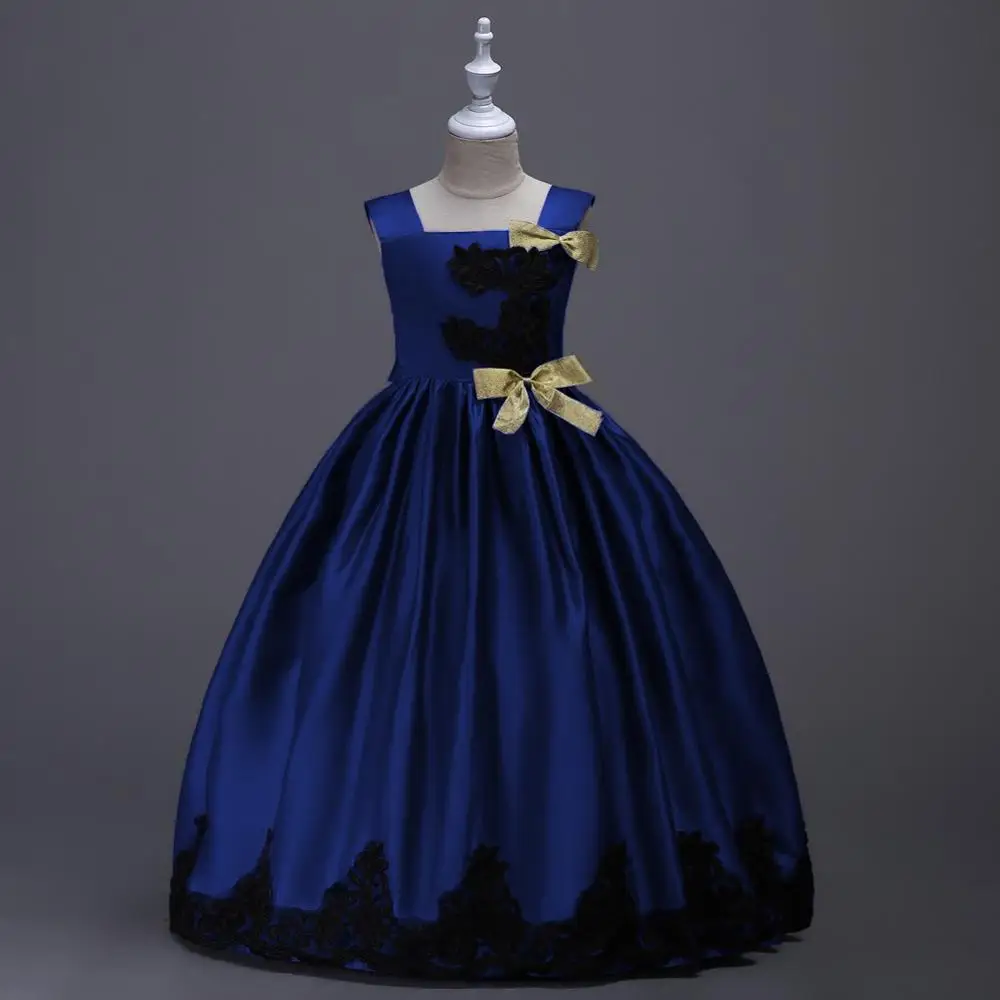  Кружевные атласные Детские платья для девочек свадебное вечернее праздничное платье принцессы подростков Пасхальный костюм 3 - 14 лет Y11029