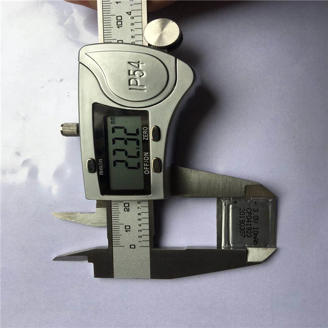 Primary Lithium Manganese Dioxide 3V LiMnO2 battery model 041923 thin 10mAh