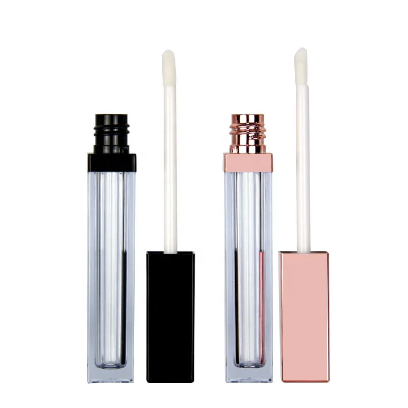 hot sale high quality 5 ml lipgloss empty tube make your own brand black and rose gold slim clear container plastic lip gloss