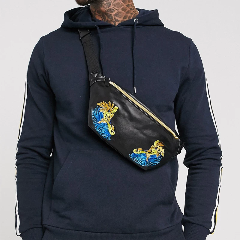 
2019 High Quality Custom Embroidered Luxury Fanny Pack Girl Waist Leather Bag For Men 