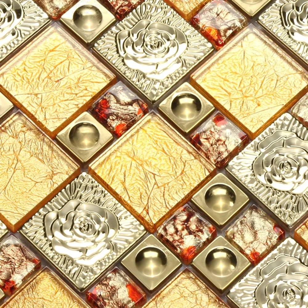 2017 New Gold Foil And Electroplate Glass Mosaic Tile For Wall Decoration