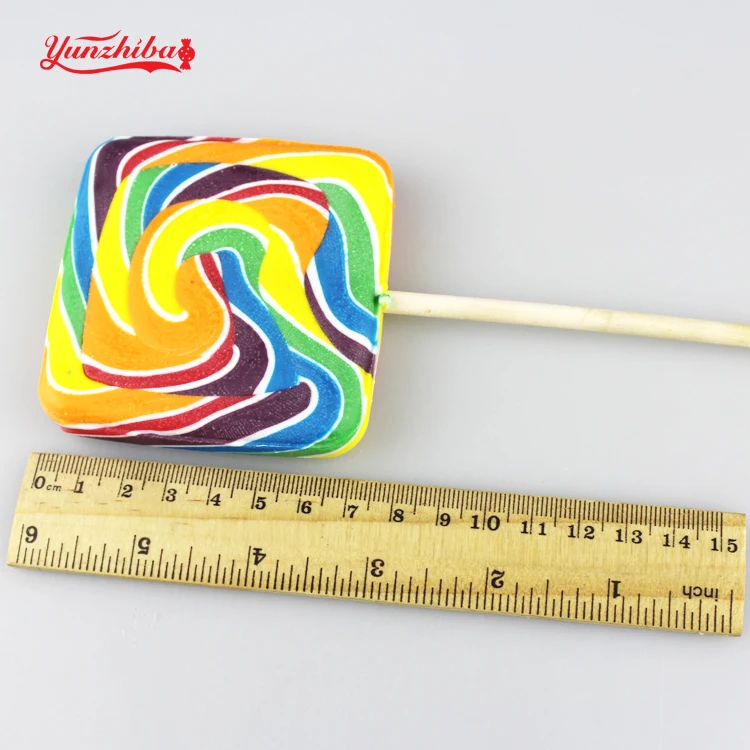 
Manufacturer Direct Sale Square Shaped Big Flat Swirl Lollipops With Rainbow Colors In Hard Candies 