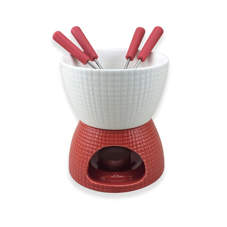 Swiss new design small chocolate fondue sets ceramic fondue pots