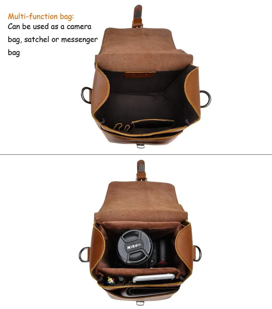 
2021 Newest Brown Handmade Vintage SLR Shockproof Camera Shoulder Messenger Small Shopping Bag For Wearing 