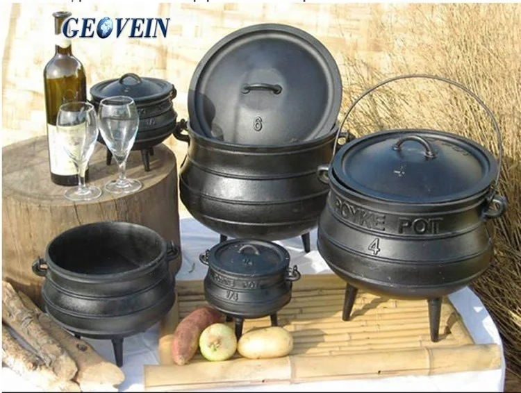 3 legs Footed Camp Small Cast iron Stock fire Potjie Cast iron Cauldron for Picnic
