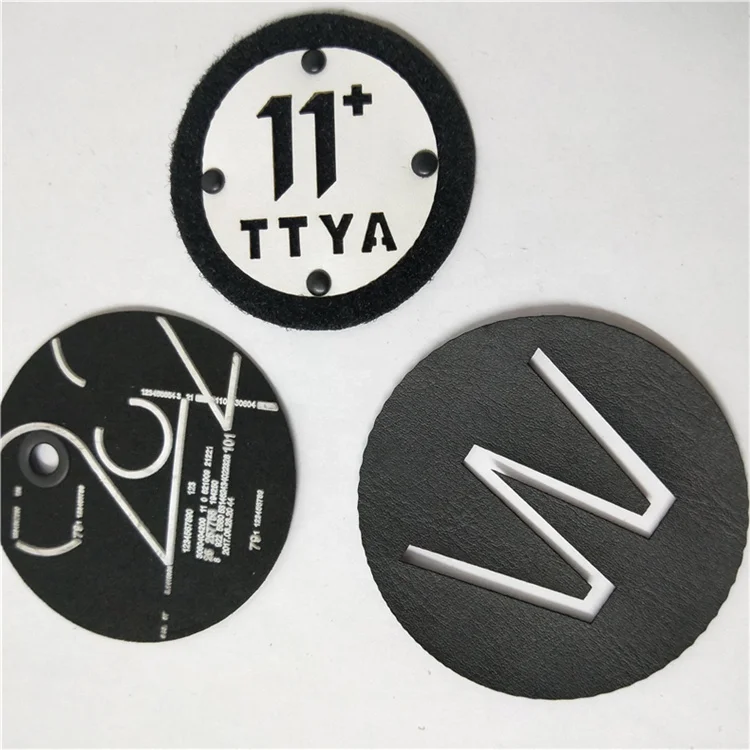 Round oval printing letter leather label triangle eyelet pu trademark  jeans metal sign shoes label tag