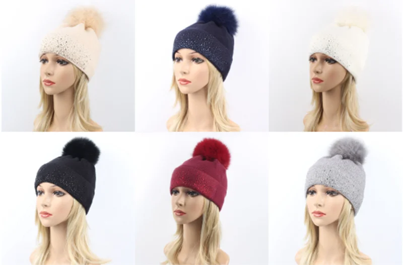 Fashion Knitted Rhinestones Beanie Hat For Women Soft Winter Bling Beanie Hat