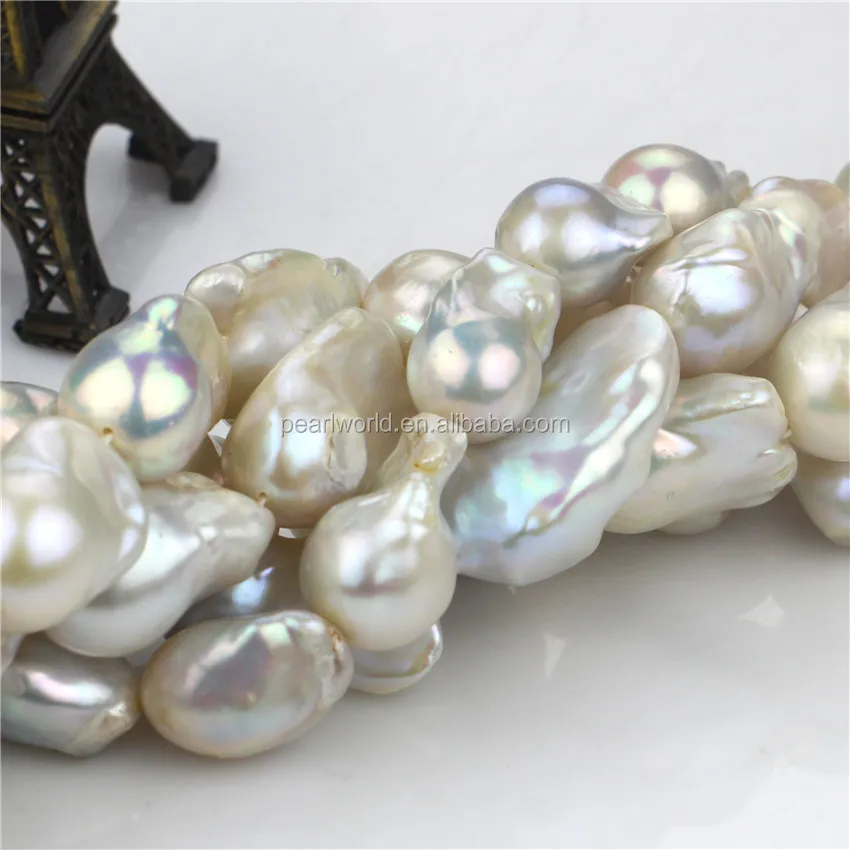 15x20mm AA grade baroque white large hole freshwater cultured real pearl strand beads strand pearl string designs