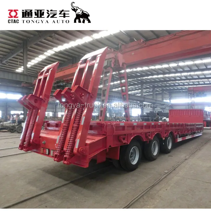 China Manufacture heavy duty 3 axle 60ton low bed truck trailer