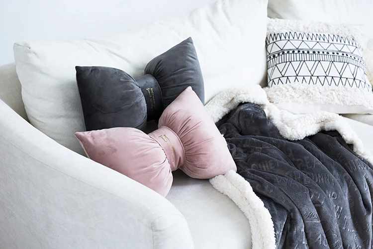 Bowknot boho velvet decorative throw pillow pink manufacturers green sofa cushion grey Bedding article gray
