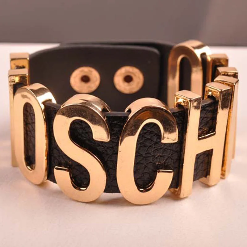 Hot selling exaggerated letter PU leather alloy bracelets for men