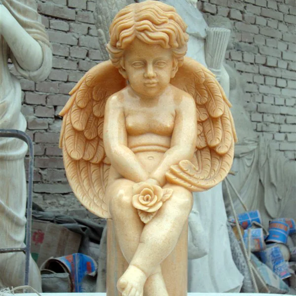 Customized popular design stone red marble children angel statue sculpture for garden decoration