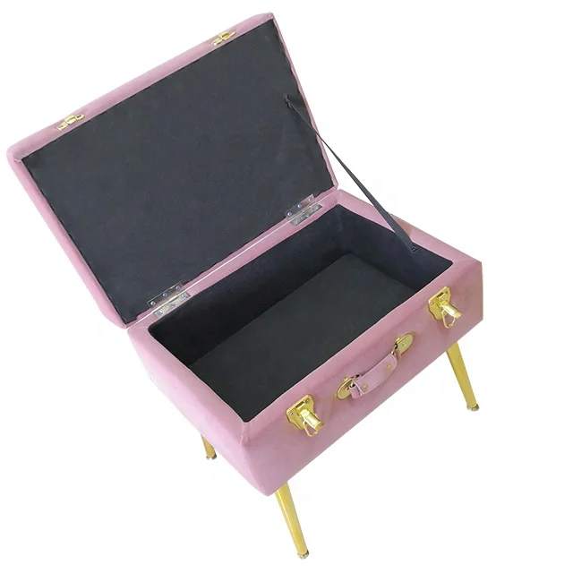 
Pink Velvet Foot Stool Trunk Organizer Ottoman suitcase Storage Stool ottoman 