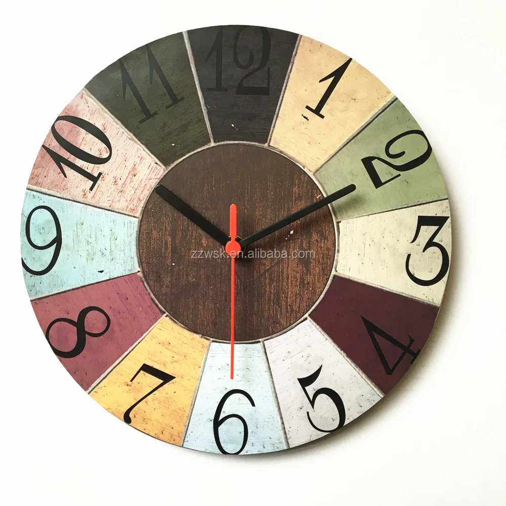 Hot selling MDF Wholesale 12 inch quartz cheap mdf retro wood wall clock