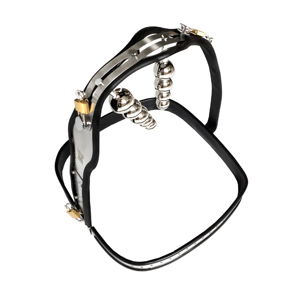 Black emperor SM stainless steel female chastity belt with 2 plugs wholesale of adult products