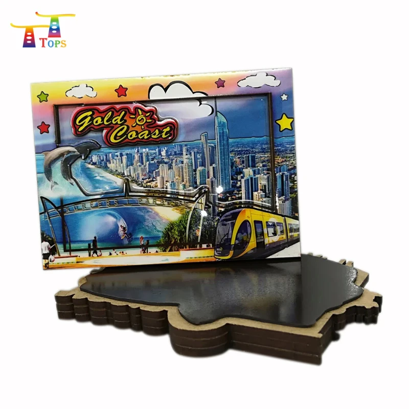 Wholesale Spain Epoxy Wooden Tourist Souvenir 2 Layers 80*53mm Abu Dhabi Malawi New York City Fridge Magnet