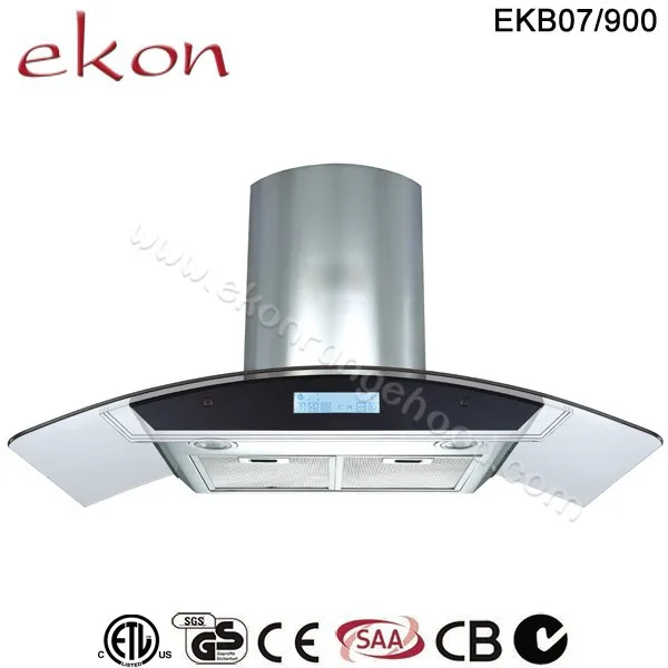 
hot sale 900mm round tempered glass energy saving commercial inox wall mounted kitchen range hoods grease extractor 