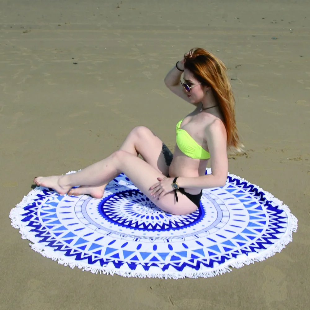Sheng Chun New Summer Large Microfiber Printed 1.5m Round Beach Towels With Tassel Circle Beach Towel Serviette De Plage