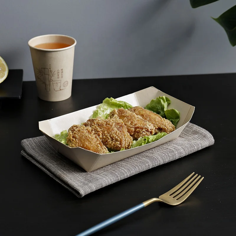 fast food chips fried chicken box packaging paper burger box  paper chips take box food grade brown boat
