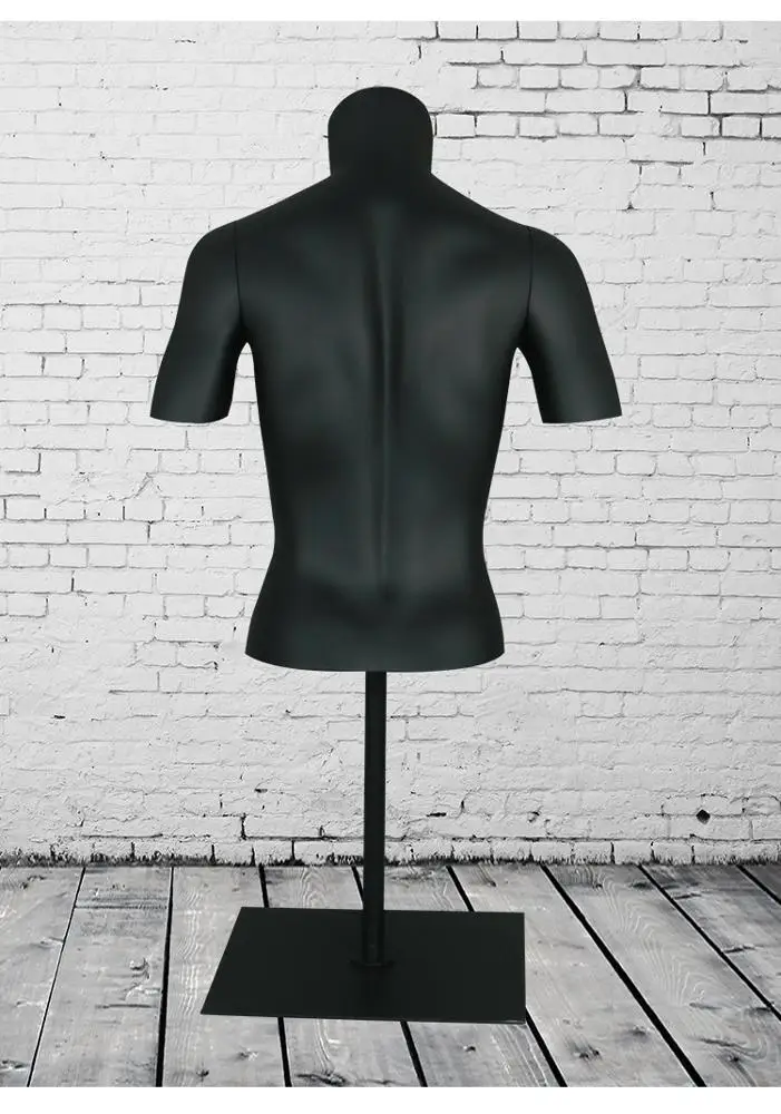 Black plastic half body muscular bodybuilder sports clothes male female mannequin torso with stand