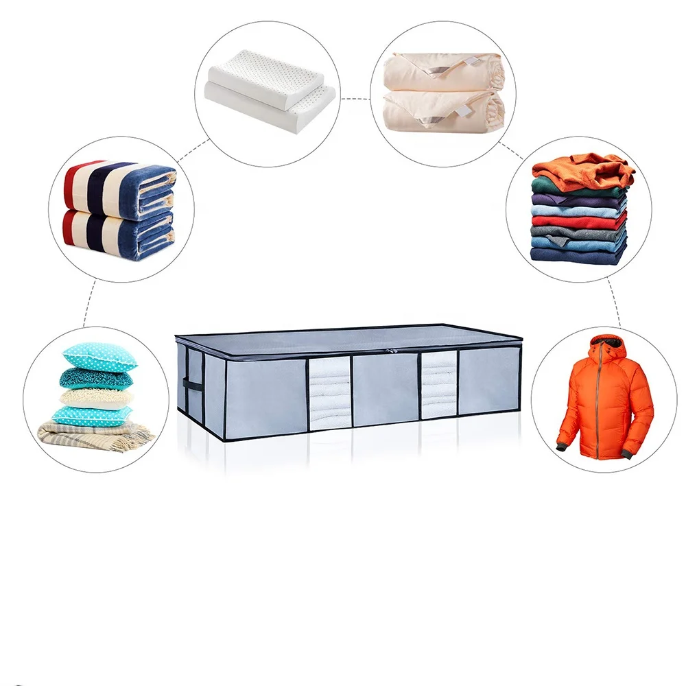 Large Foldable Underbed Storage Bags Organizer Enhanced Zipper Strengthened Handles Comfortable Blankets Space-Saving Clothes