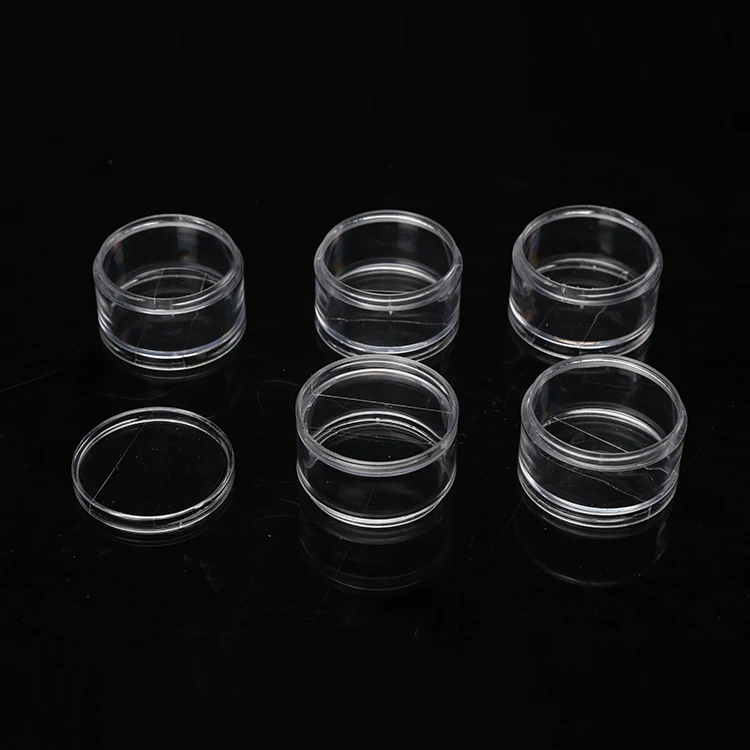 
Five small clear round PS plastic box for packing with lid plastic packing box 