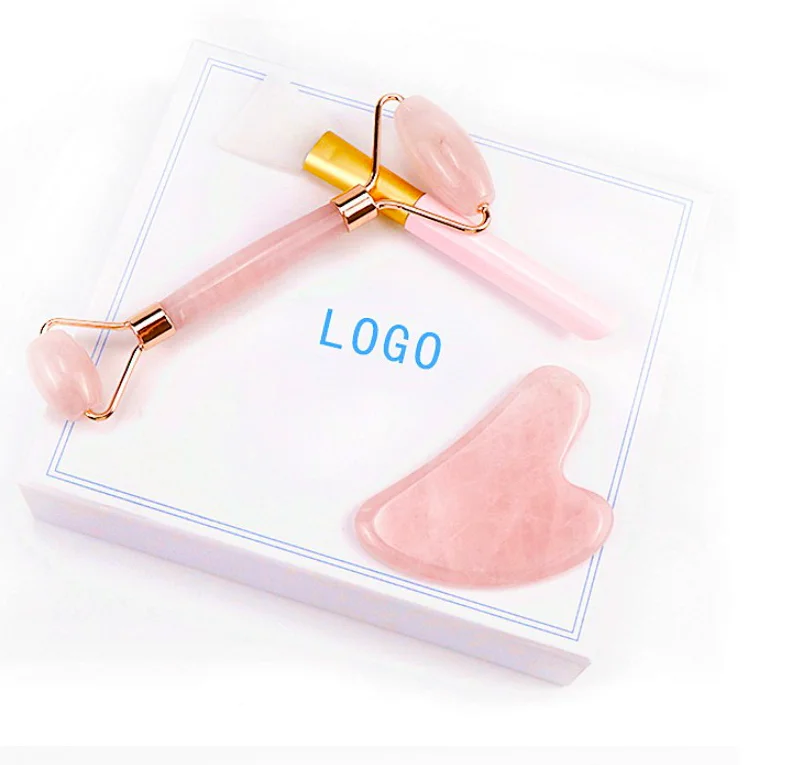 2019 100% best natural gua sha rose quartz pink natural jade ball roller massager tool for face