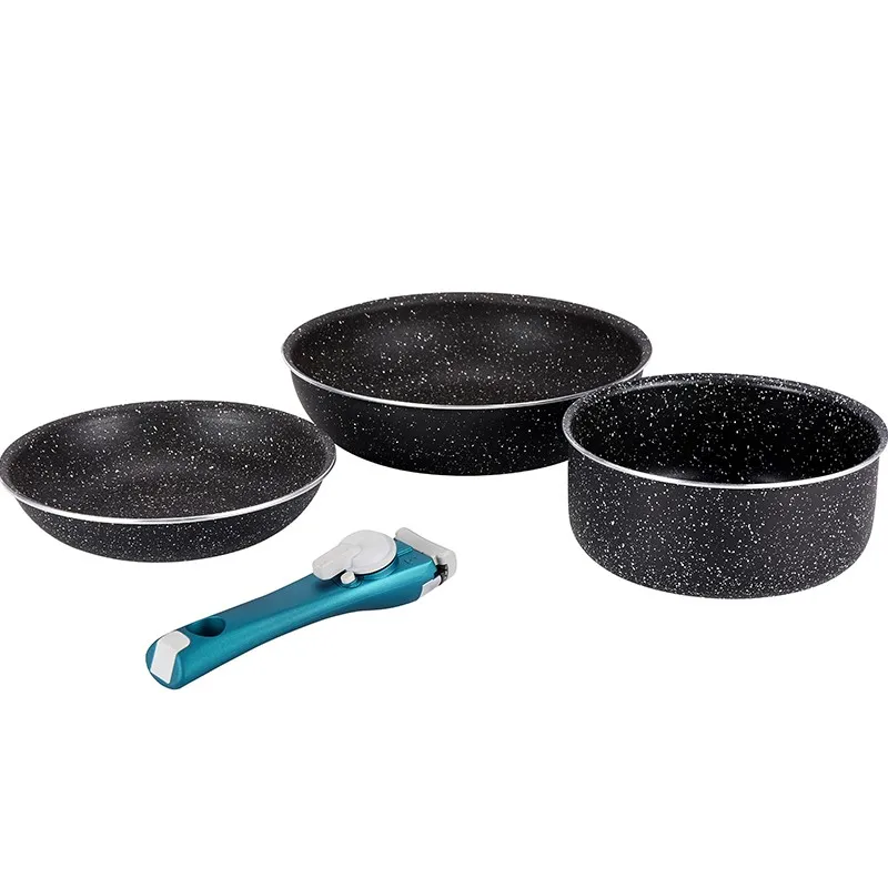 Набор посуды из прессованного алюминия со съемной ручкой и 1 ручкой для всех