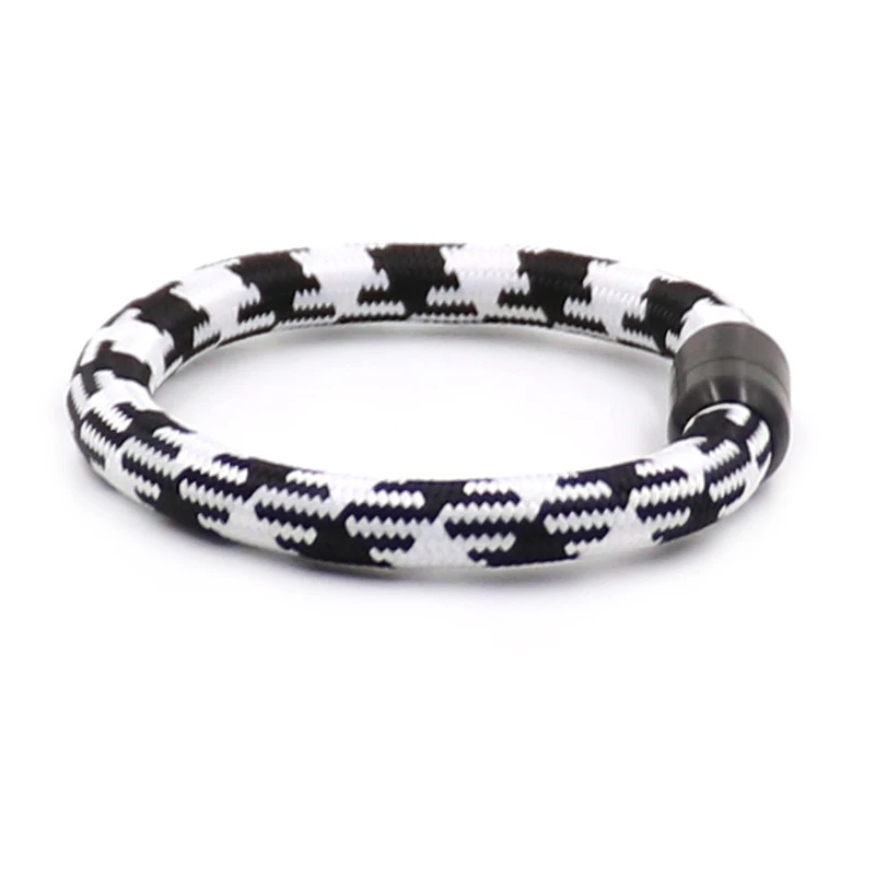 NEW ARRIVAL Stainless Steel Black Matt Finished Magnetic Clasp with Black and White Braided Nylon Rope Bracelet