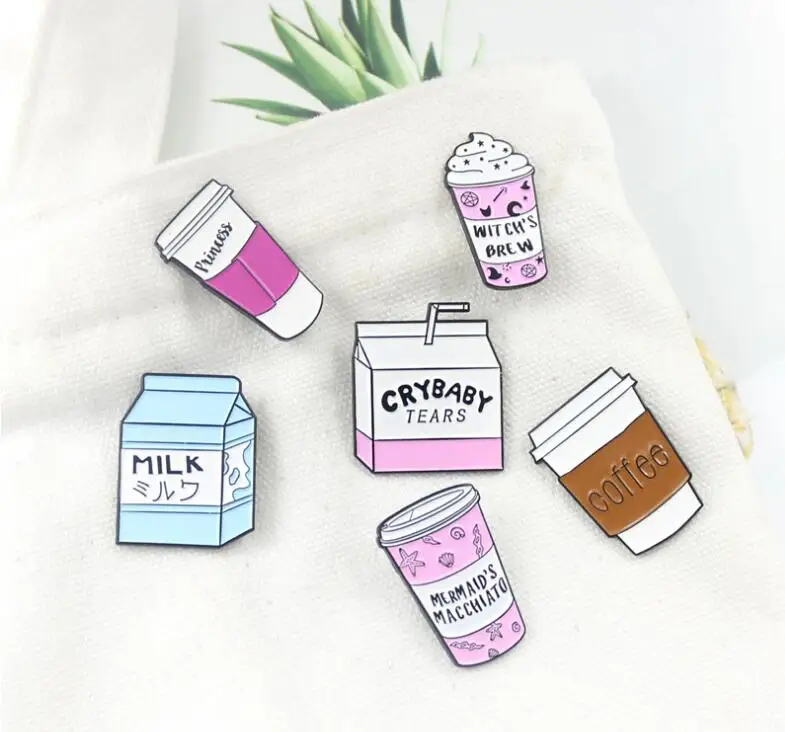 creative cute design ice cream milk coffee cup juice metal lapel pin
