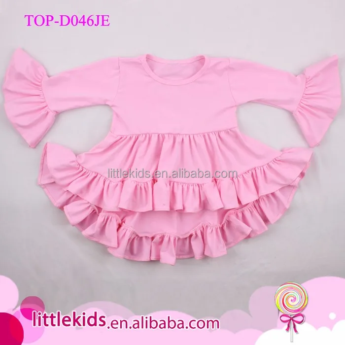 Fall Long Sleeves Kids Christmas Girls Dresses Buffalo Plaid Hi-Low Ruffled Dress