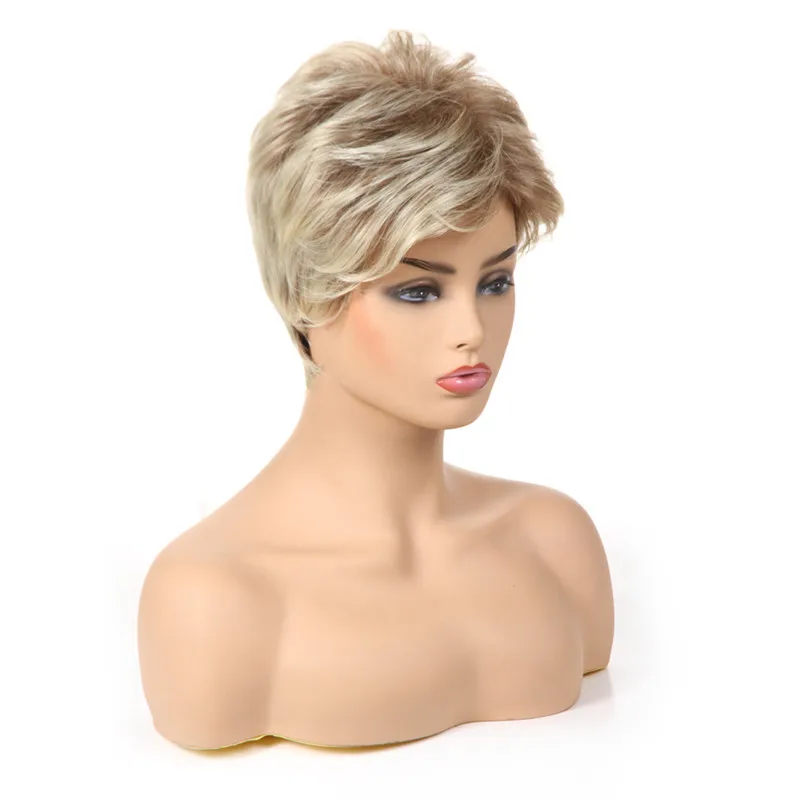 Fluffy Short Wig for white women Blonde Synthetic Curly Short Hair Wig Ombre color