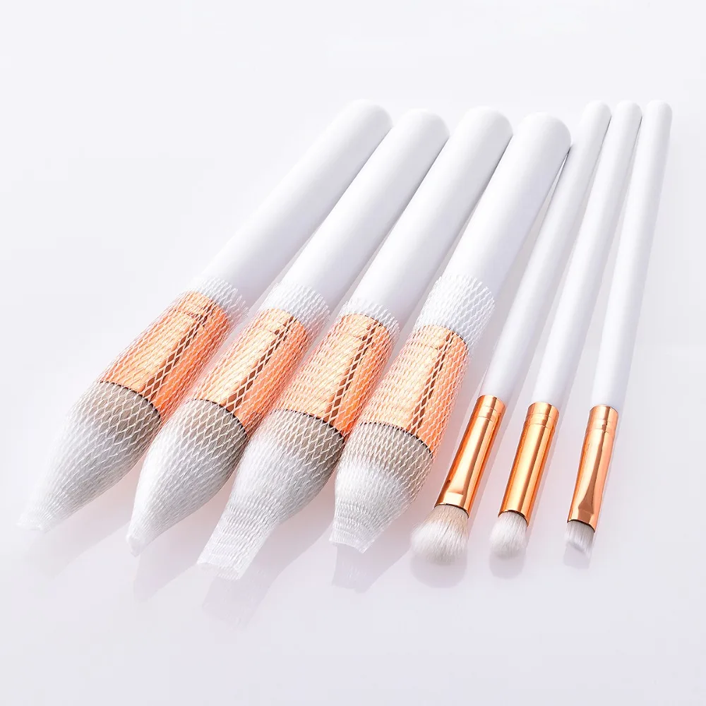 
High quality factory 7piece makeup tools white rose gold nylon hair makeup brushes 