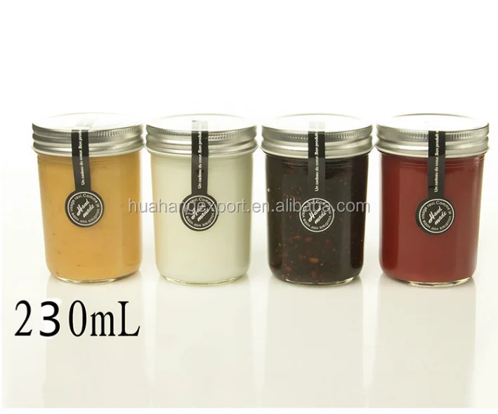 100ml 200ml 300ml 500ml topsale clear glass mason jar/glass caviar bottle/ glass jam jar with tin lid