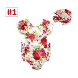 Baby Girl Romper headband Set Toddler flower print bodysuit Summer Clothes for 0-2T