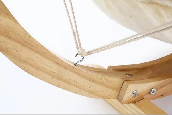 Wooden pet hammock swing with wood stand with soft comfortable cushion, cat hammock bed