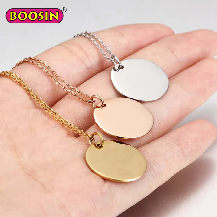 Factory Price Wholesale Fashion Stainless Steel Blanks Discs tags Jewelry Pendant Necklace With Custom Logo
